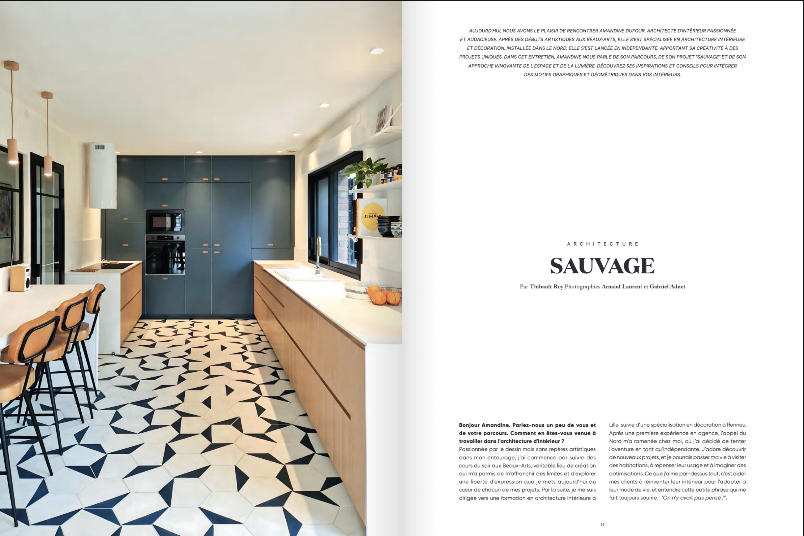 Rénovation de cuisine avec sol graphique et mobilier sur mesure par Madame Dek, architecte d’intérieur à Lille