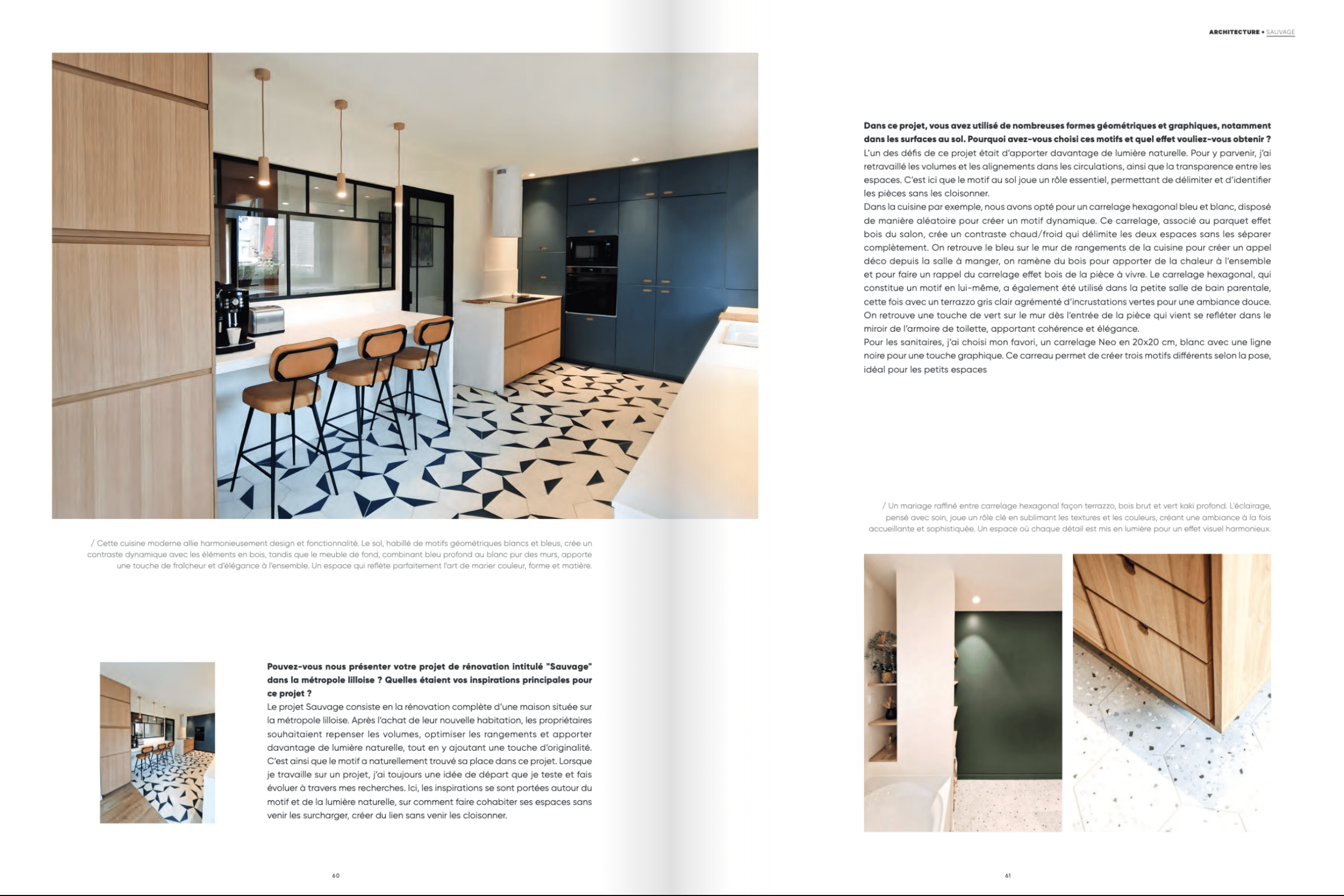 Rénovation de cuisine avec sol graphique et volumes optimisés par Madame Dek, architecte d’intérieur à Lille